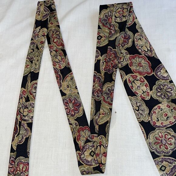 Talbott Studio Dress Tie Mens Size 58" Black Beige Floral 100% Silk Designer US - Picture 6 of 12